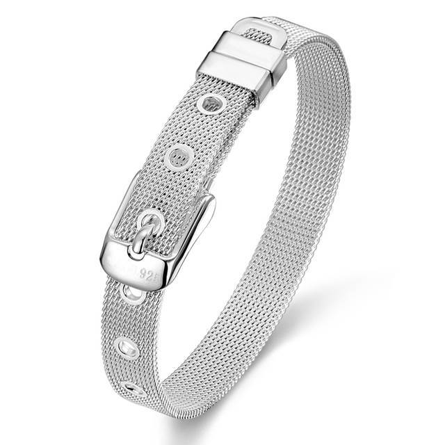 Unisex Women’s 925 Sterling Silver Bangle Bracelet 8 Inches 9.9MM Buckle L103-3