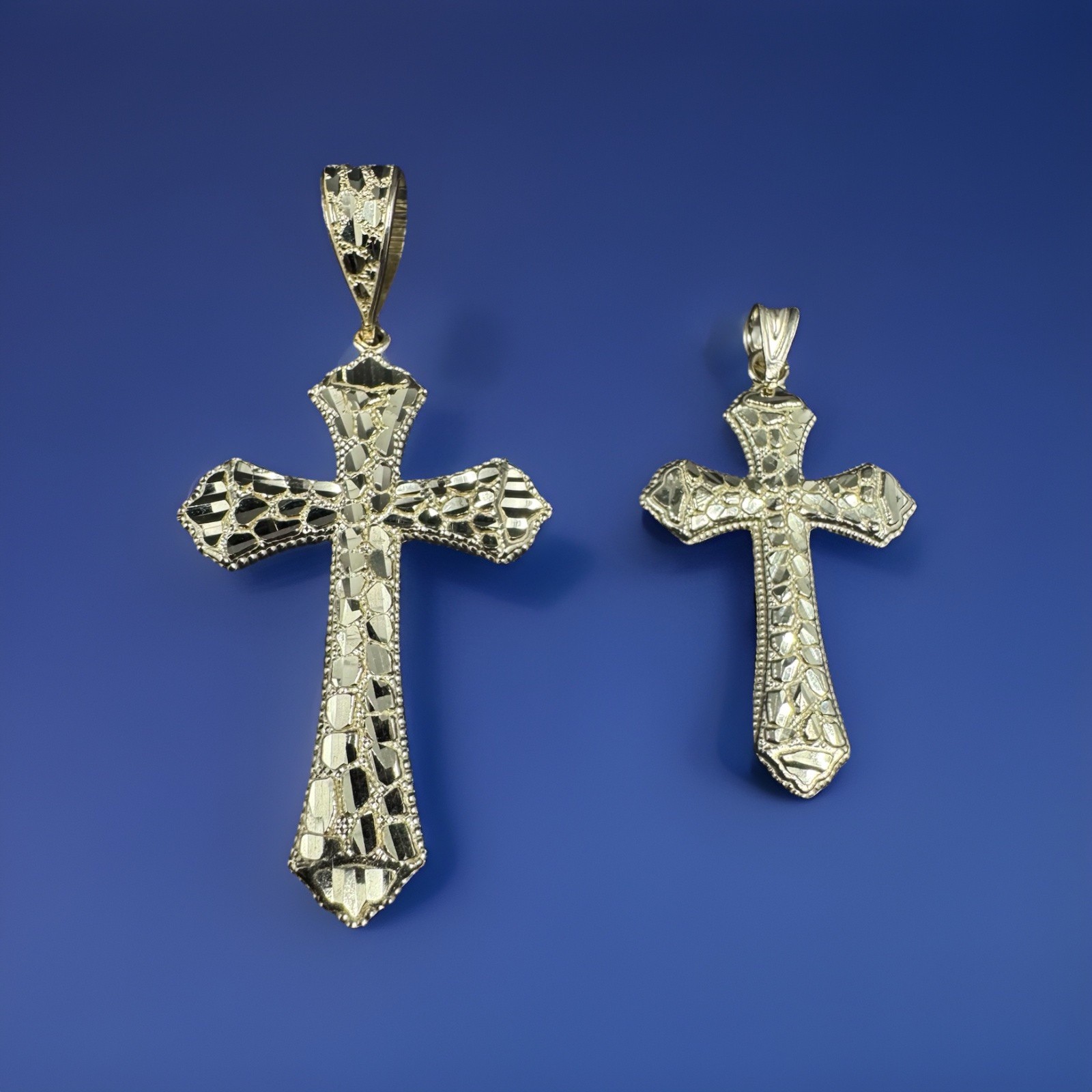 Genuine 10k Nugget Cross Solid Pendant Charm 2 Inch REAL Yellow Gold Dije de oro