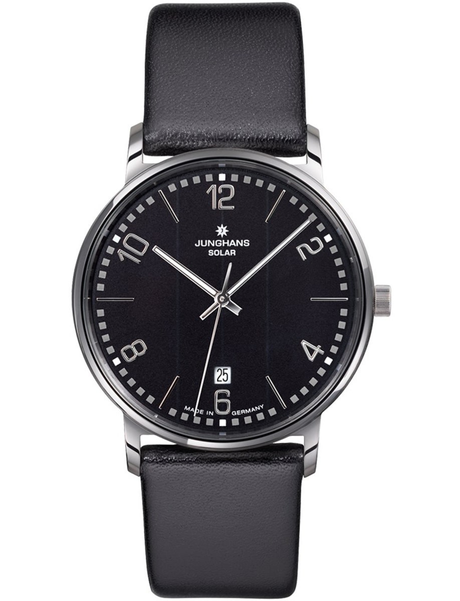 Junghans Force Milano Solar 37mm Black Dial Leather Band Watch 14/4062.00