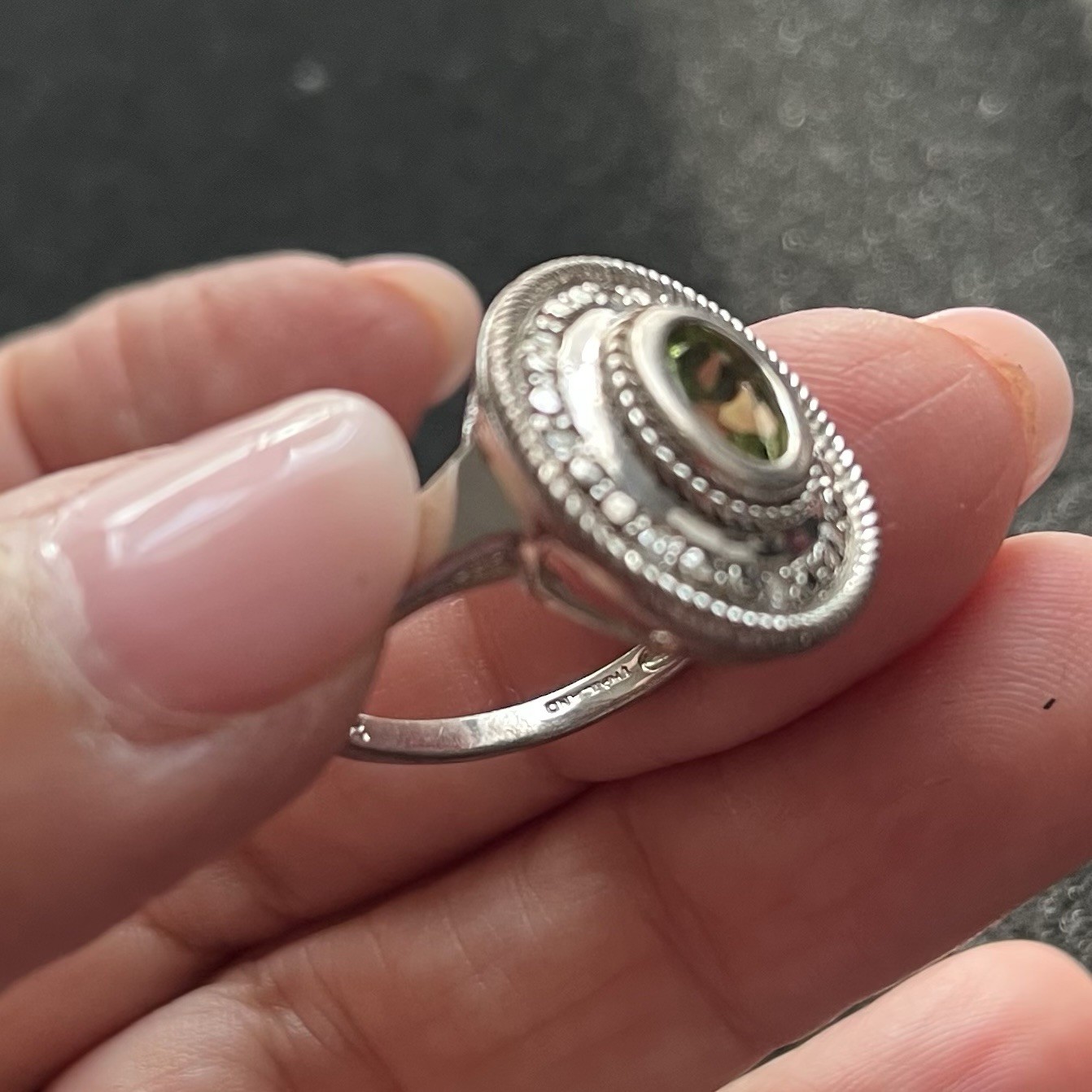 925 Sterling Silver Rhodium-plated Peridot Color Halo Ring By SSJ Sz 6.5