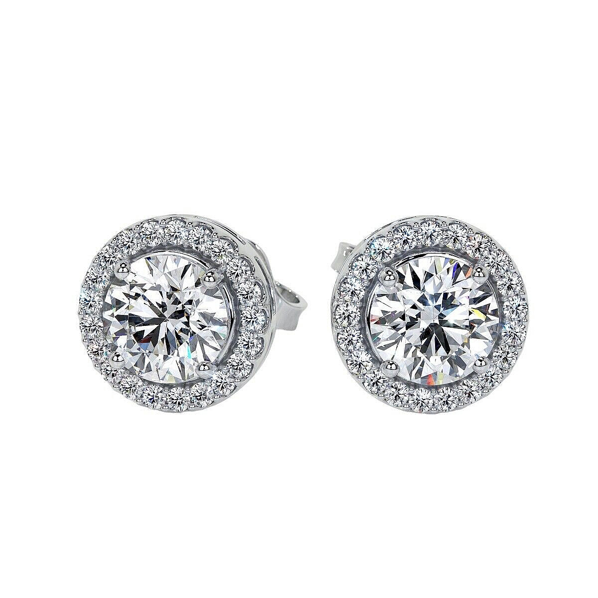 4.00 Ct Round Cut Halo Design Lab Created FL/D Stud Earrings 14K White Gold 8mm