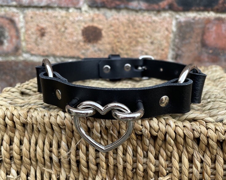 Leather Three Ring & Hoop Choker Choice of Colours & Width Handmade Real Leather