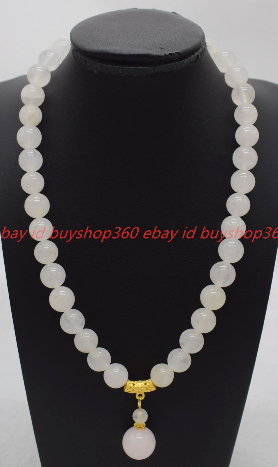 Natural Pretty 8/10/12mm White Jade Gemstone Round Bead Pendant Necklace 16-28in