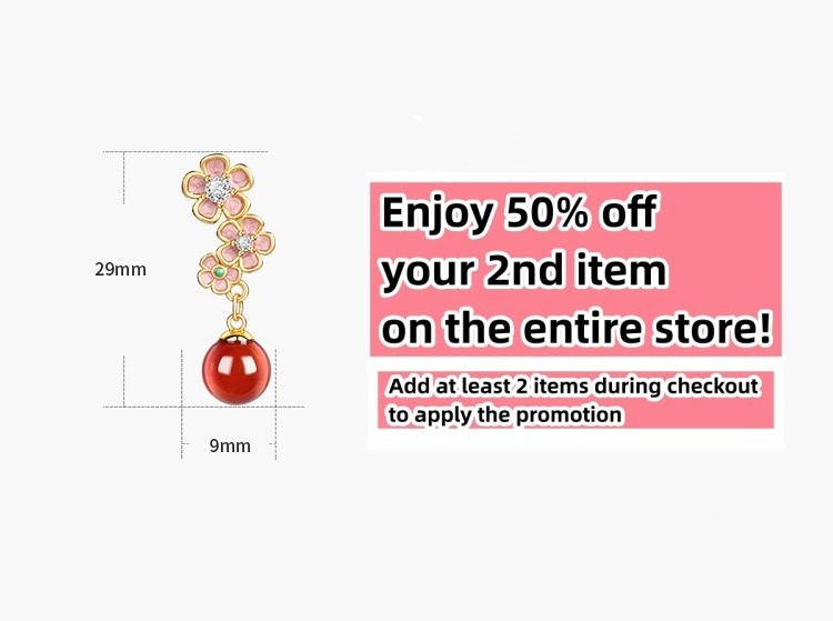 Red Jade Drop Dangle Earrings Gemstone Flowers Shape Stud 18K Gold Plated