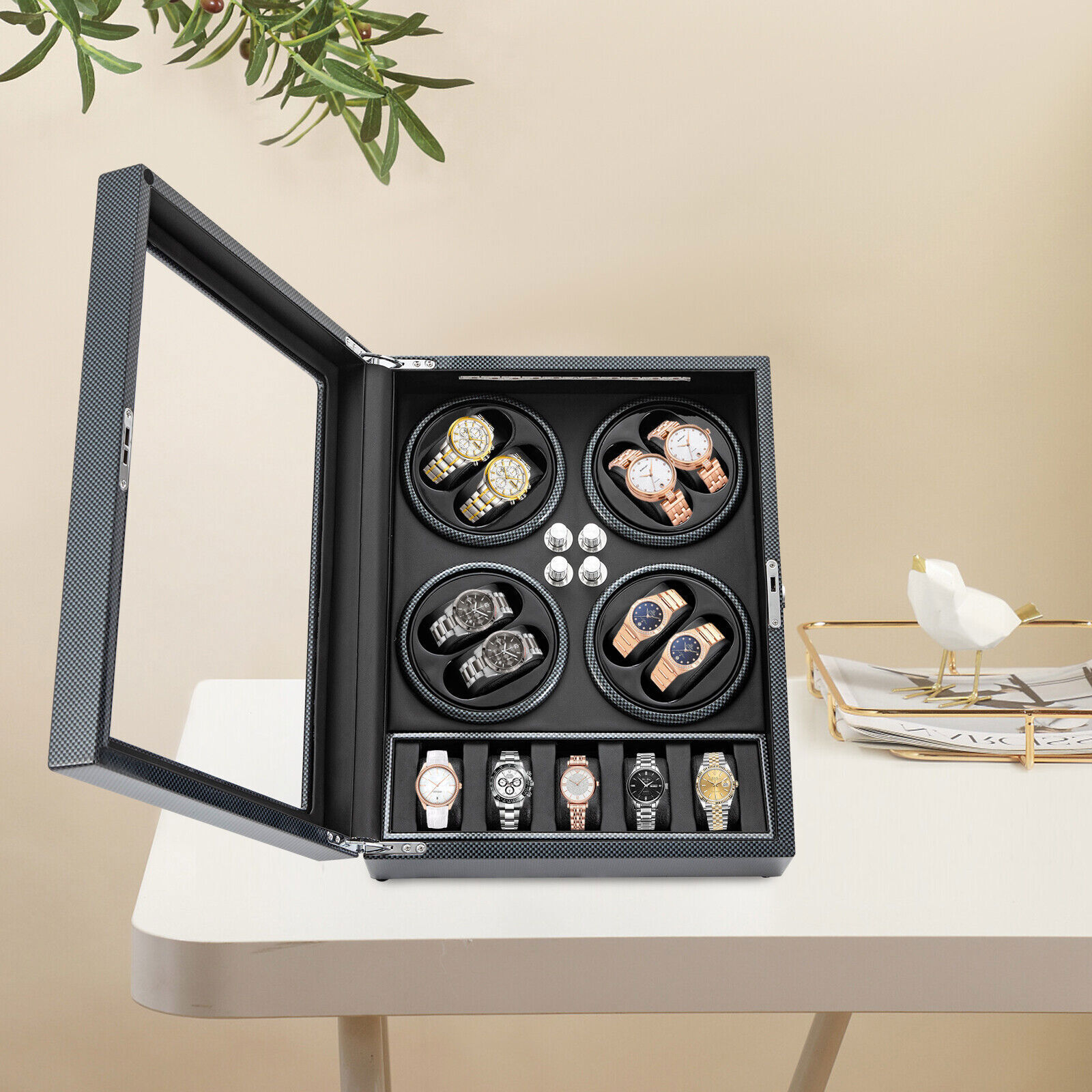 Automatic Watch Winder Box for 8 Watches with 5 Extra Watch Storage Display LED