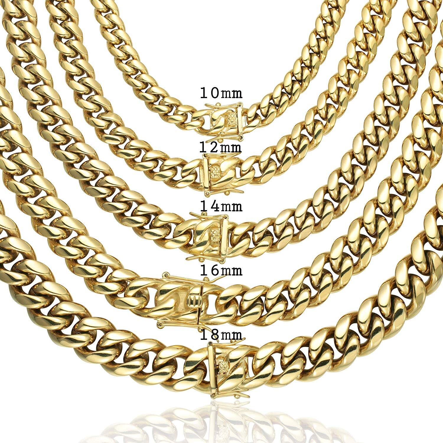 Men’s Solid Miami Cuban Link Bracelet Chain 14K 18K Gold Plated Stainless Steel