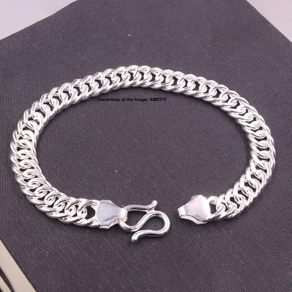 NEW Pure 999 Fine Silver 8mm Curb Link Chain Men’s Bracelet 7.48inch 19-21G