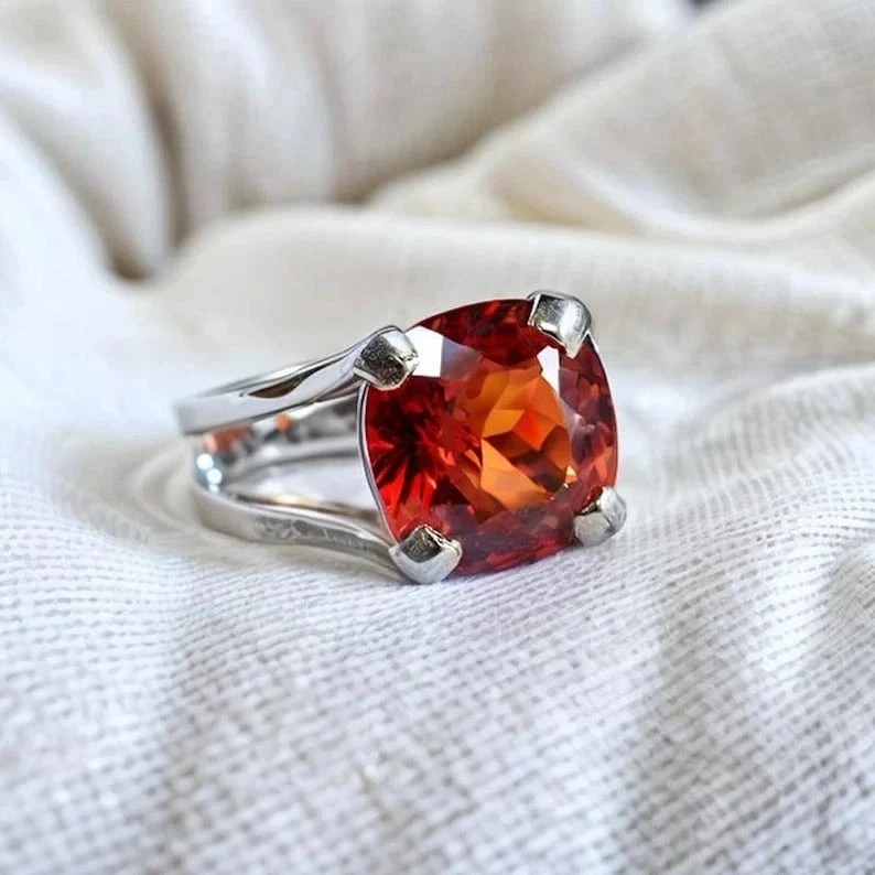 8 Carat Natural Orange Sapphire Ring Solid 925 Sterling Silver Handmade Jewelry