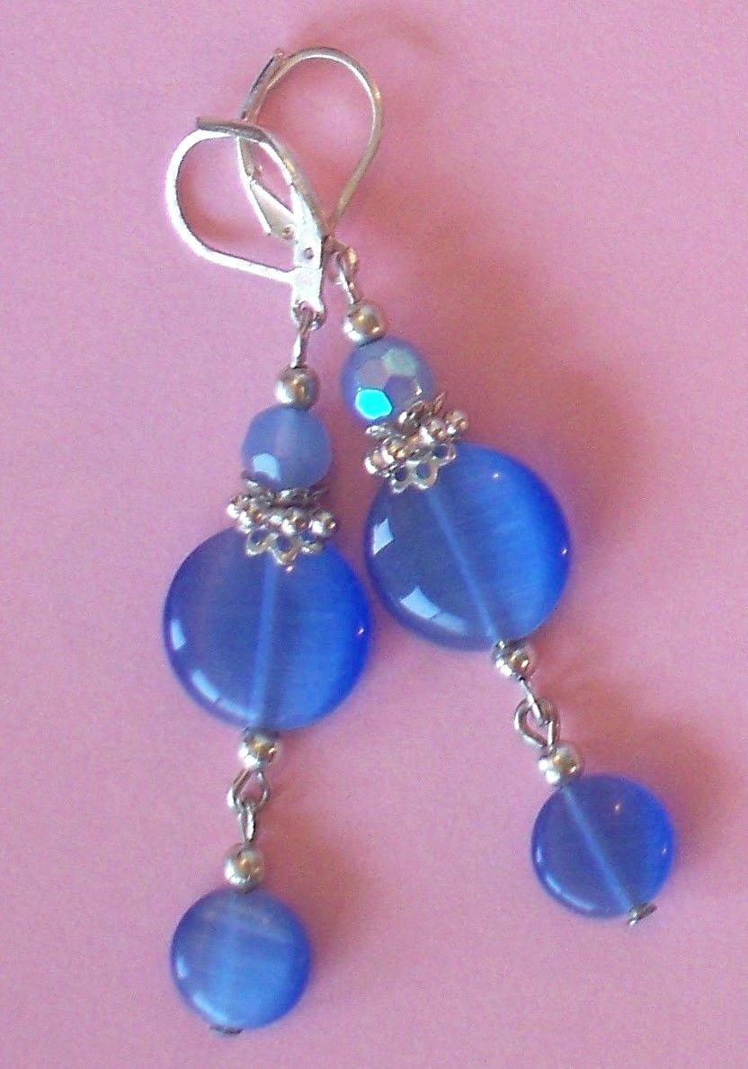 various BLUE CRYSTAL DANGLES Lever back handcrafted YOU CHOOSE
