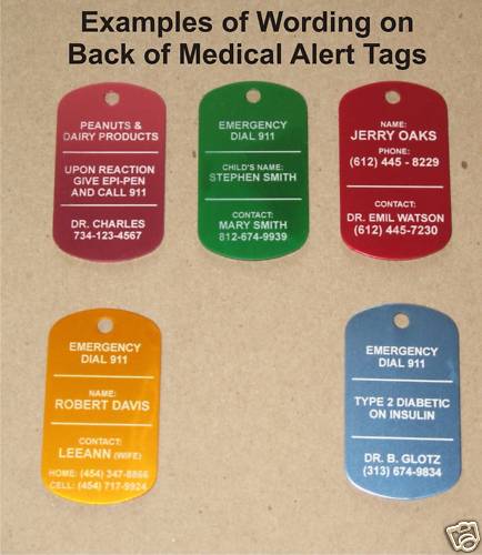 Custom Engraved Personalized Medical Alert ID Dog Tag