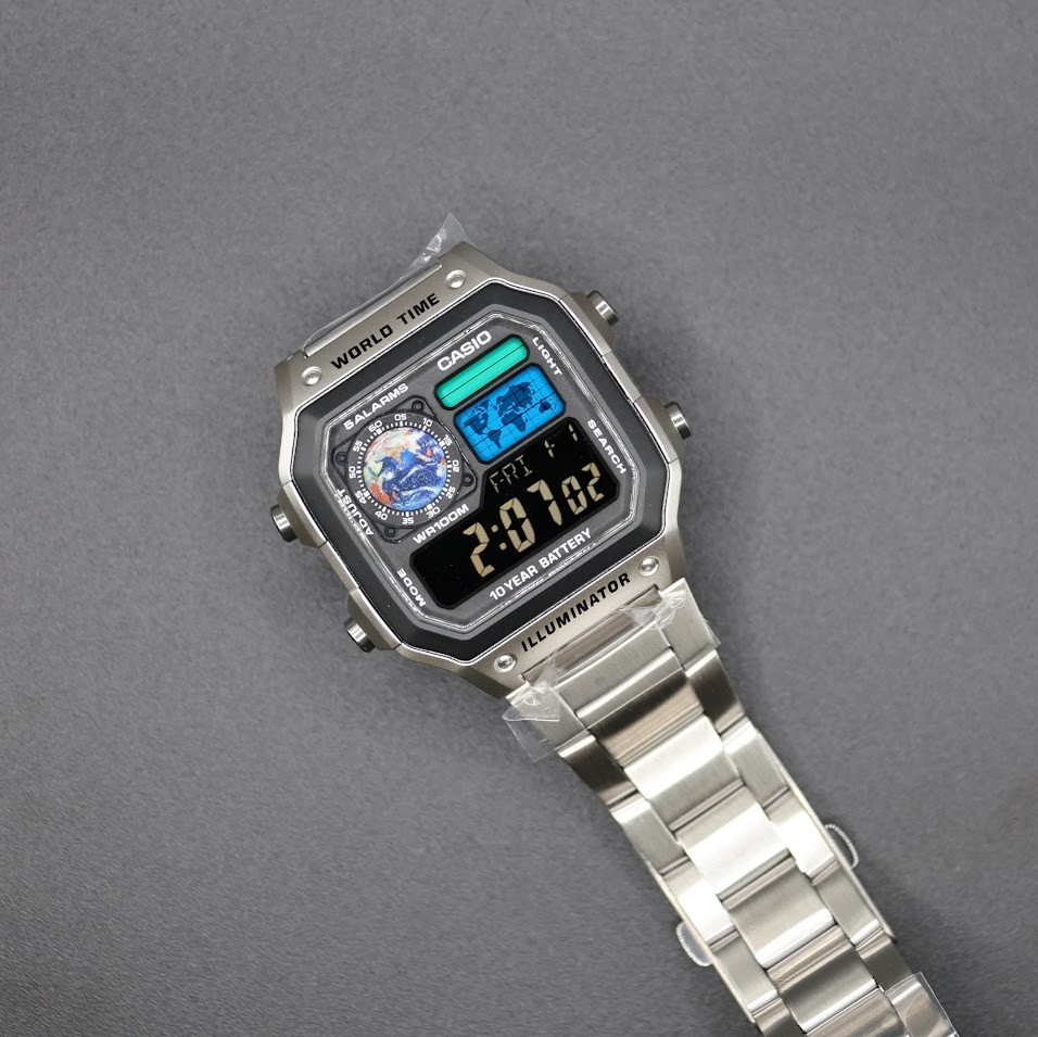 CASIO AE-1200WHD. Royale World Time Watch Mod. Negative Display – Earth Themed