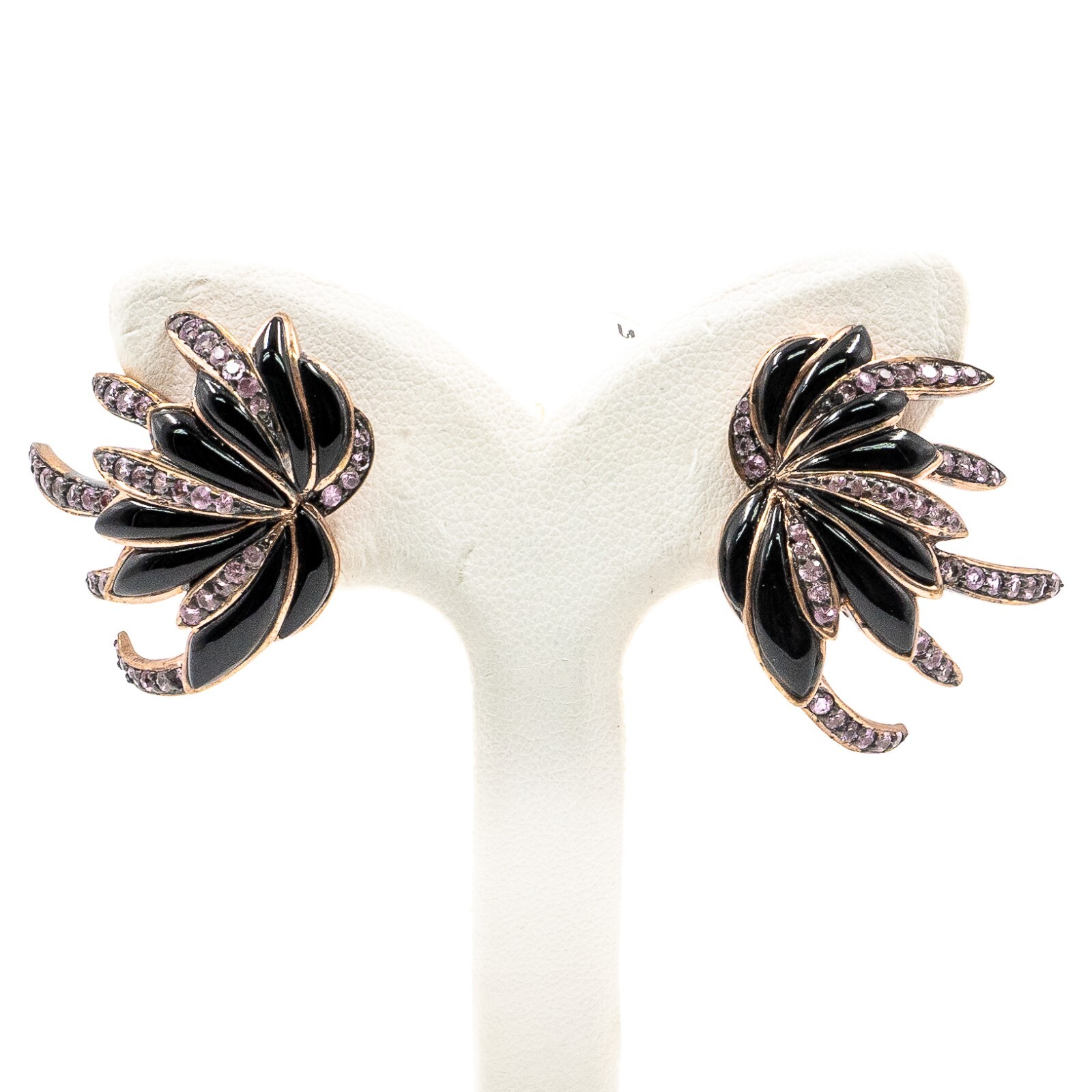 1.67ct Natural Pink Sapphire Black Enamel Earring 925 Sliver in Rose Gold Plated