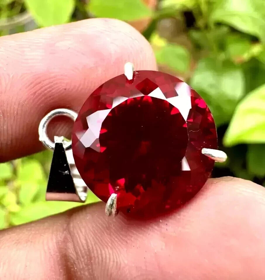 27 Ct Natural Burmese Round Cut Red Ruby Pendant AGL Certified Loose Gemstone