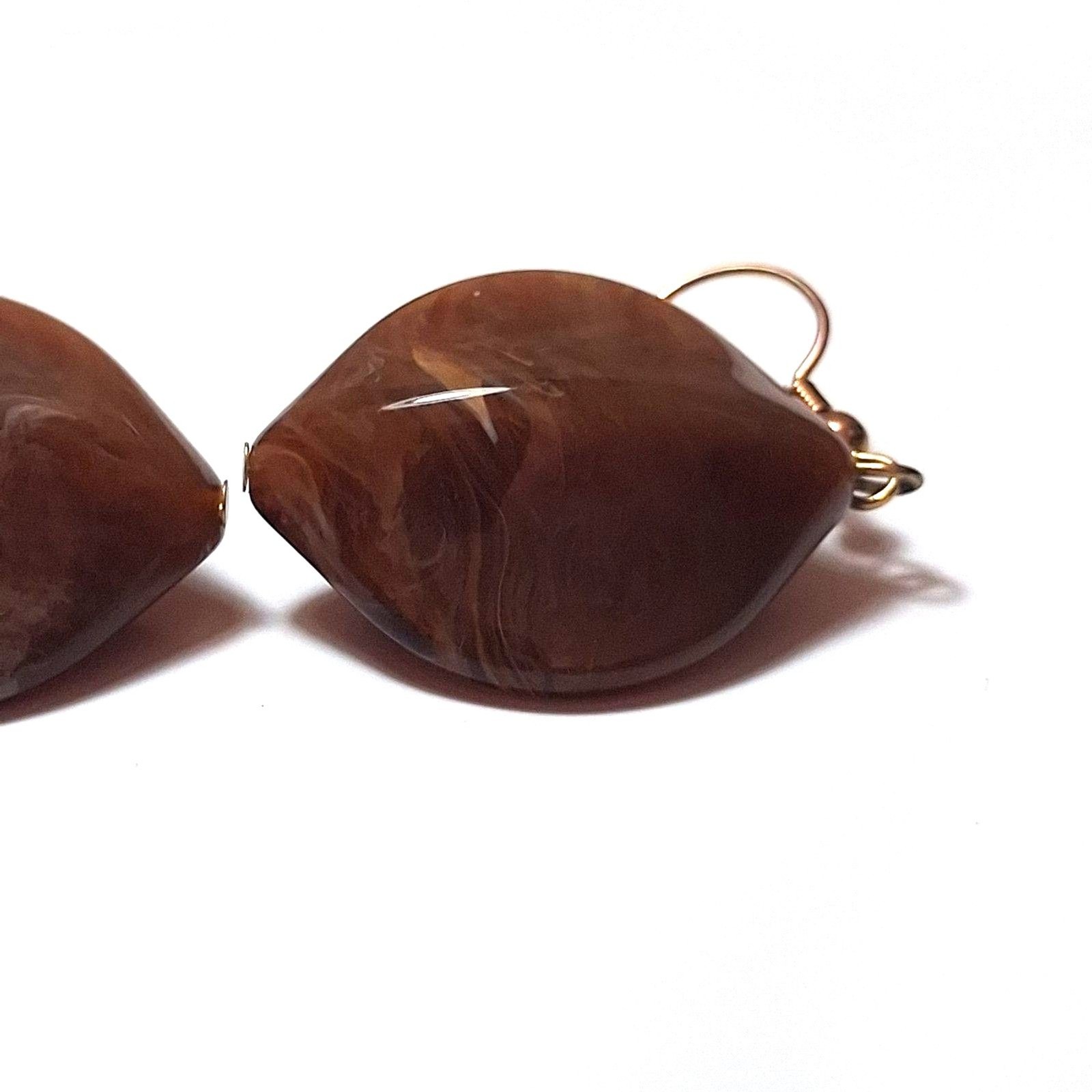 ​VINTAGE BROWN MARBLED ACRYLIC DROP EARRINGS CHUNKY LUCITE TORTOISE BOHO JEWELRY