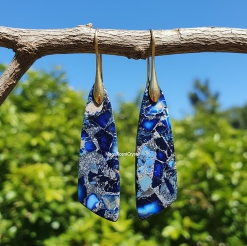 Natural Blue Jasper Boho Dangle Earrings Healing Reiki Gemstone Drop Earrings