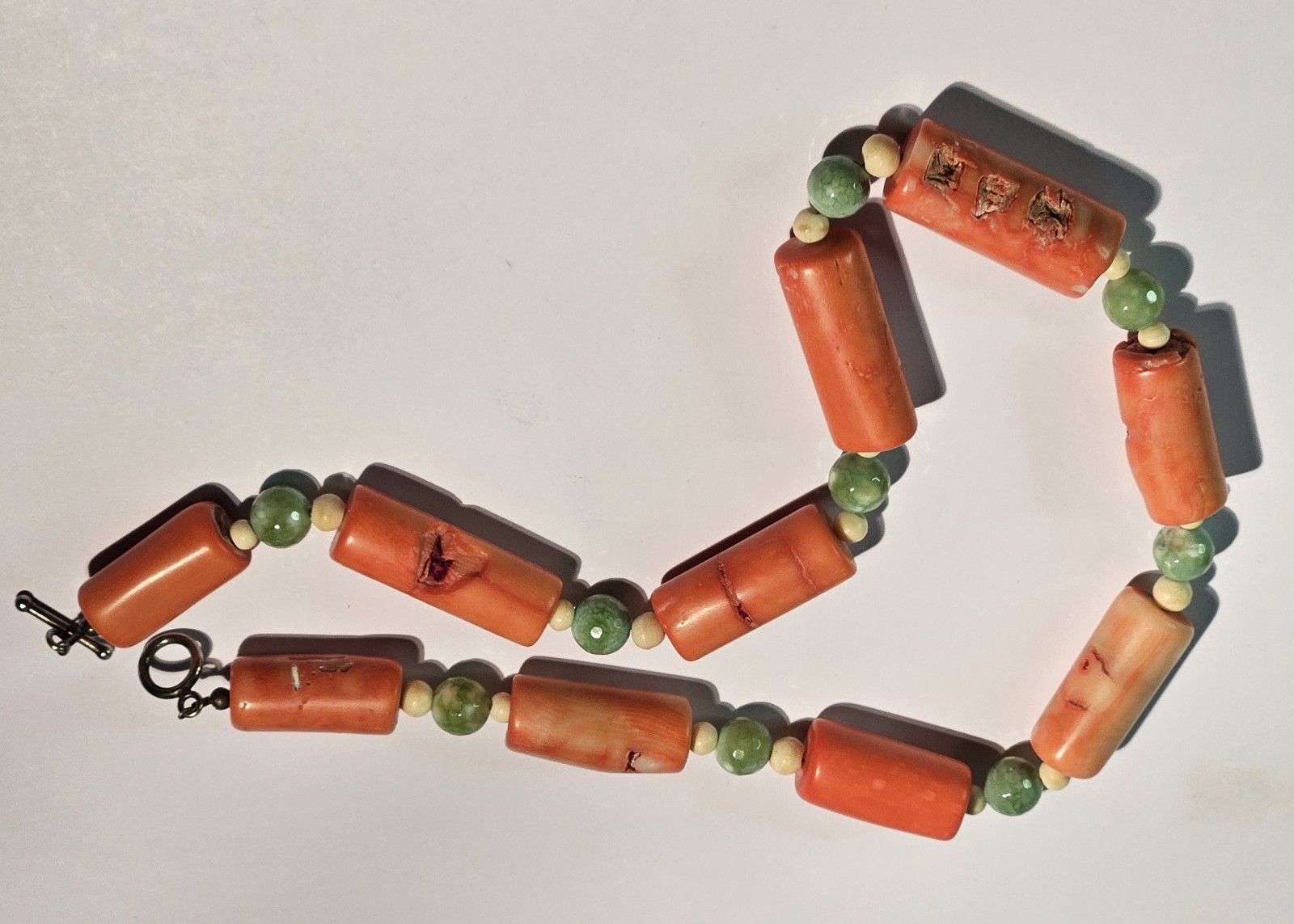 LARGE BAMBOO SHAPED SALMON CORAL NECKLACE