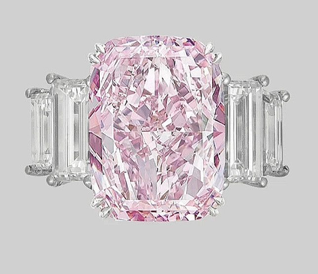 Pretty 6.50CT Cushion Cut Pink Tourmaline & White CZ Prong Set Propsal Ring.
