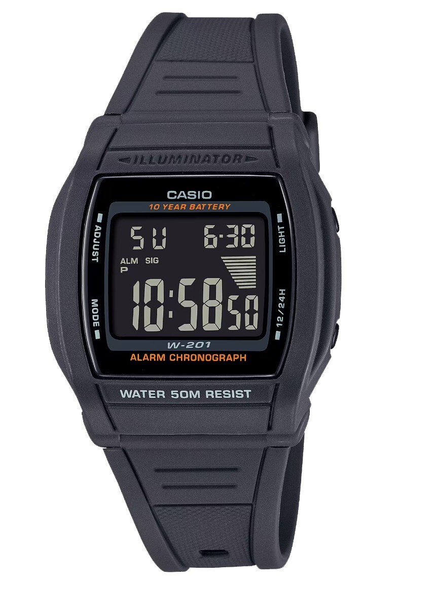 Casio W201-1BV, Digital Chronograph Watch, Resin Band, Alarm, 10 Year Battery