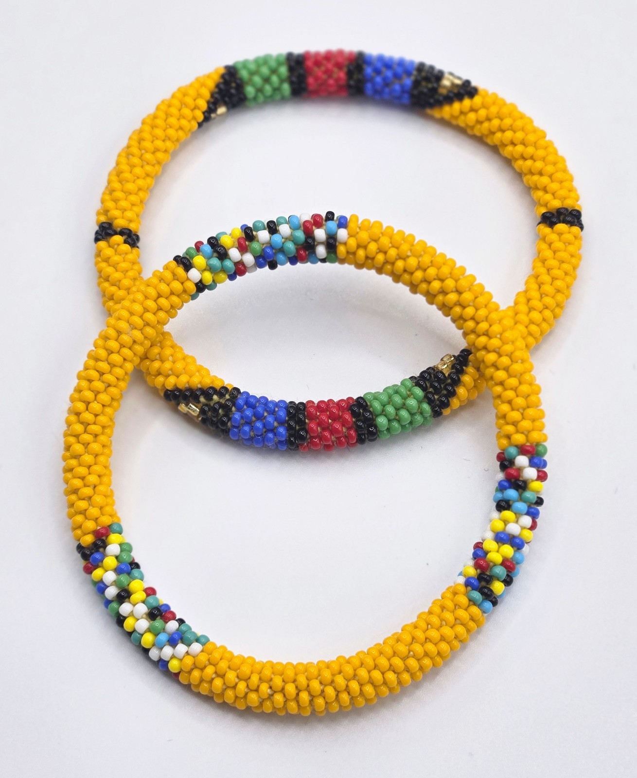 Set of 2 Handmade Glass Seed Bead Beaded Multi Color Stackable Crochet Bracelets