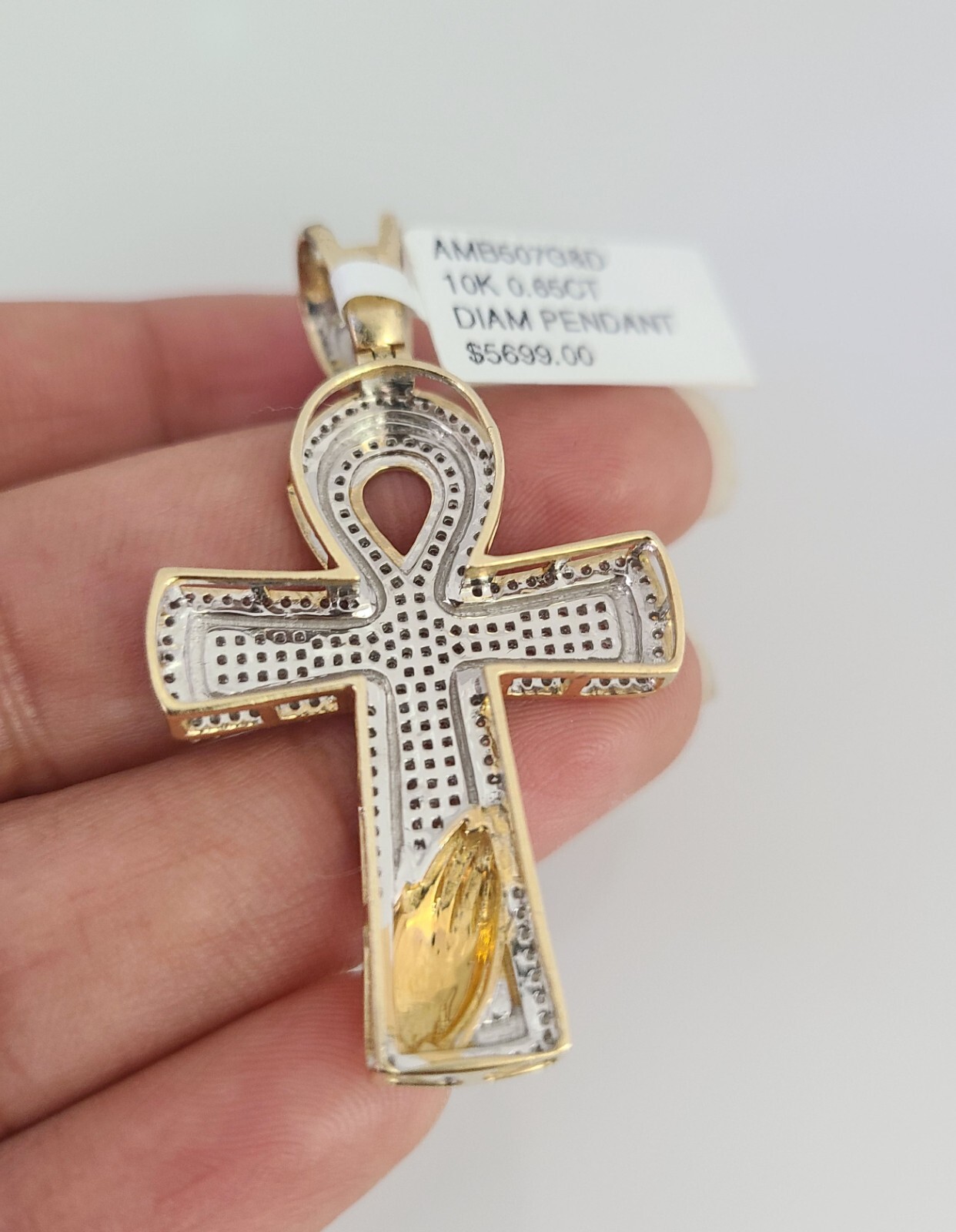 10k Solid Rope Chain Ankh Cross Charm Diamond Set 4mm 20″-28″ Necklace Gold