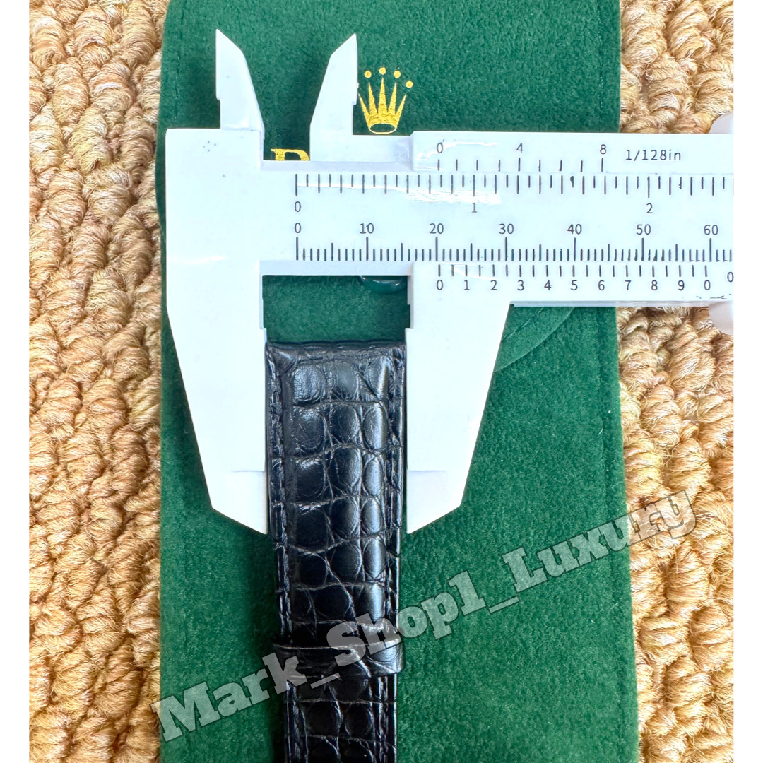 ROLEX Black Crocodile Leather Watch Strap Band 20-16mm Gold Buckle NOS Vintage