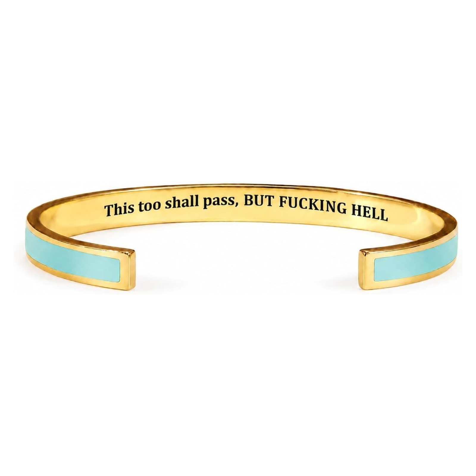 This Too Shall Pass Engraved Cuff Bracelet Stainless Steel Inspirational Secret
