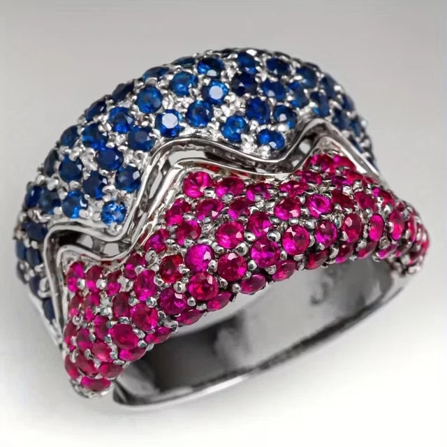 2.20Ct Round Cut Lab Created Ruby & Sapphire Cluster Ring 14k White Gold Plated