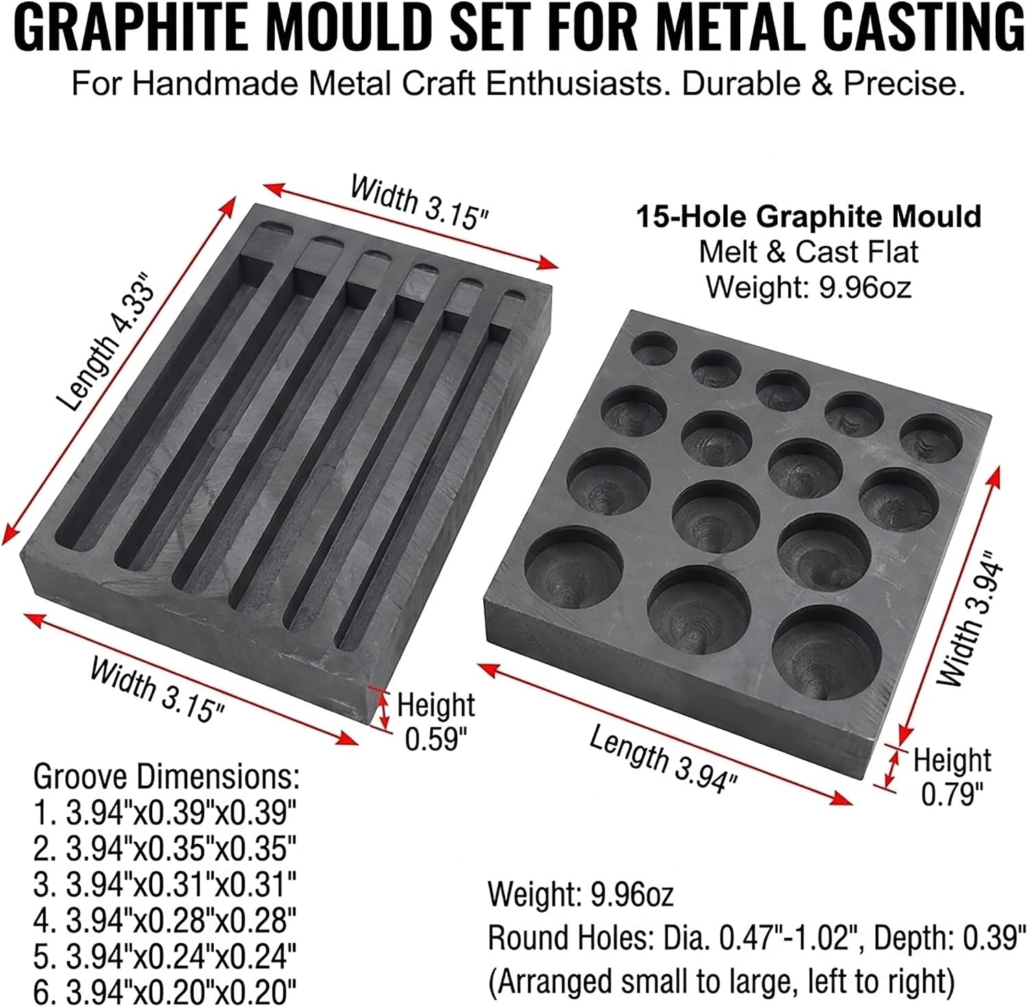 Graphite Metal Melting Casting Kit: Small Mold for Gold Silver Copper | Casting