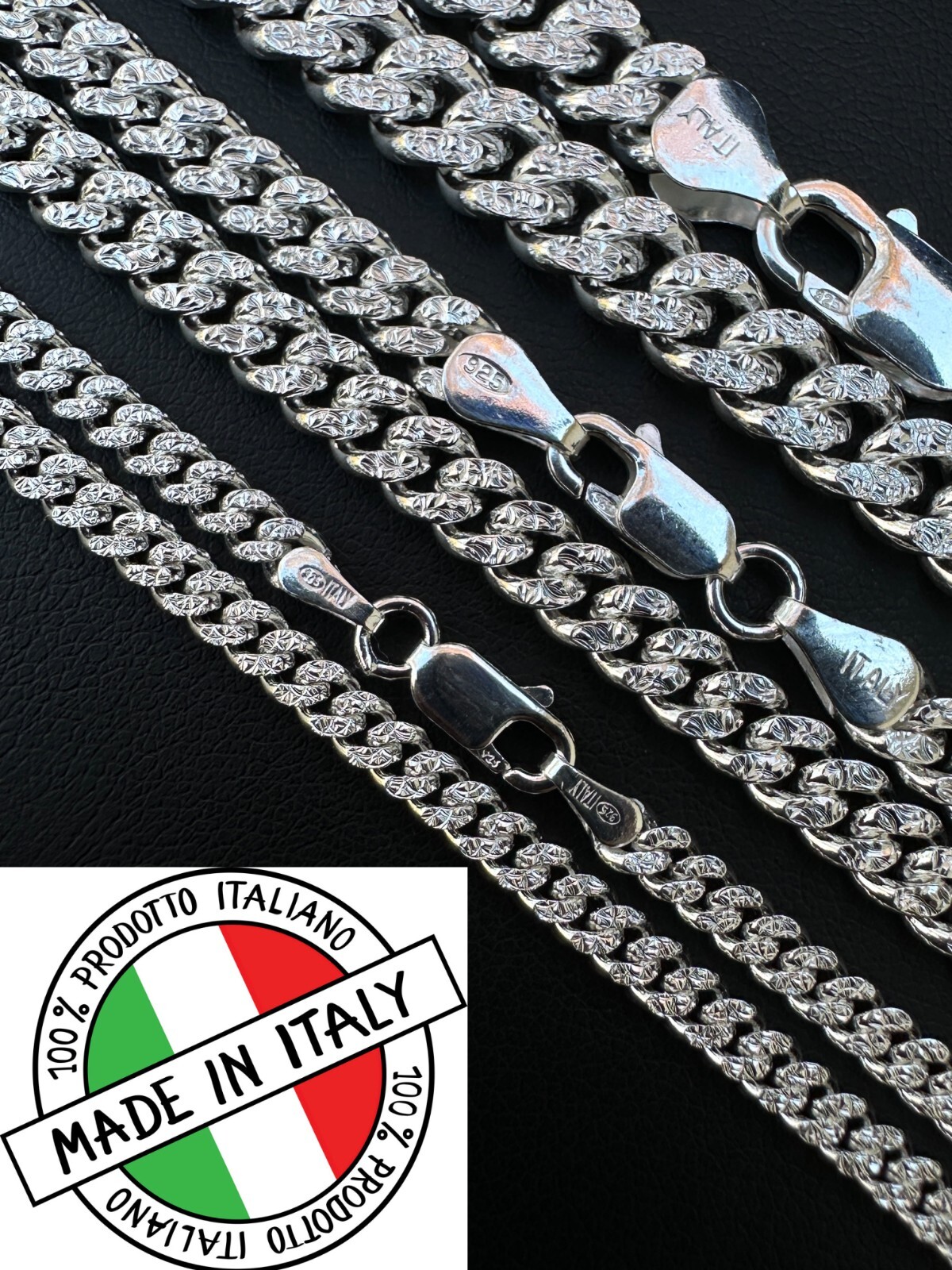 Miami Cuban Chain Diamond Cut Real 925 Sterling Silver Bracelet Necklace 3-7mm