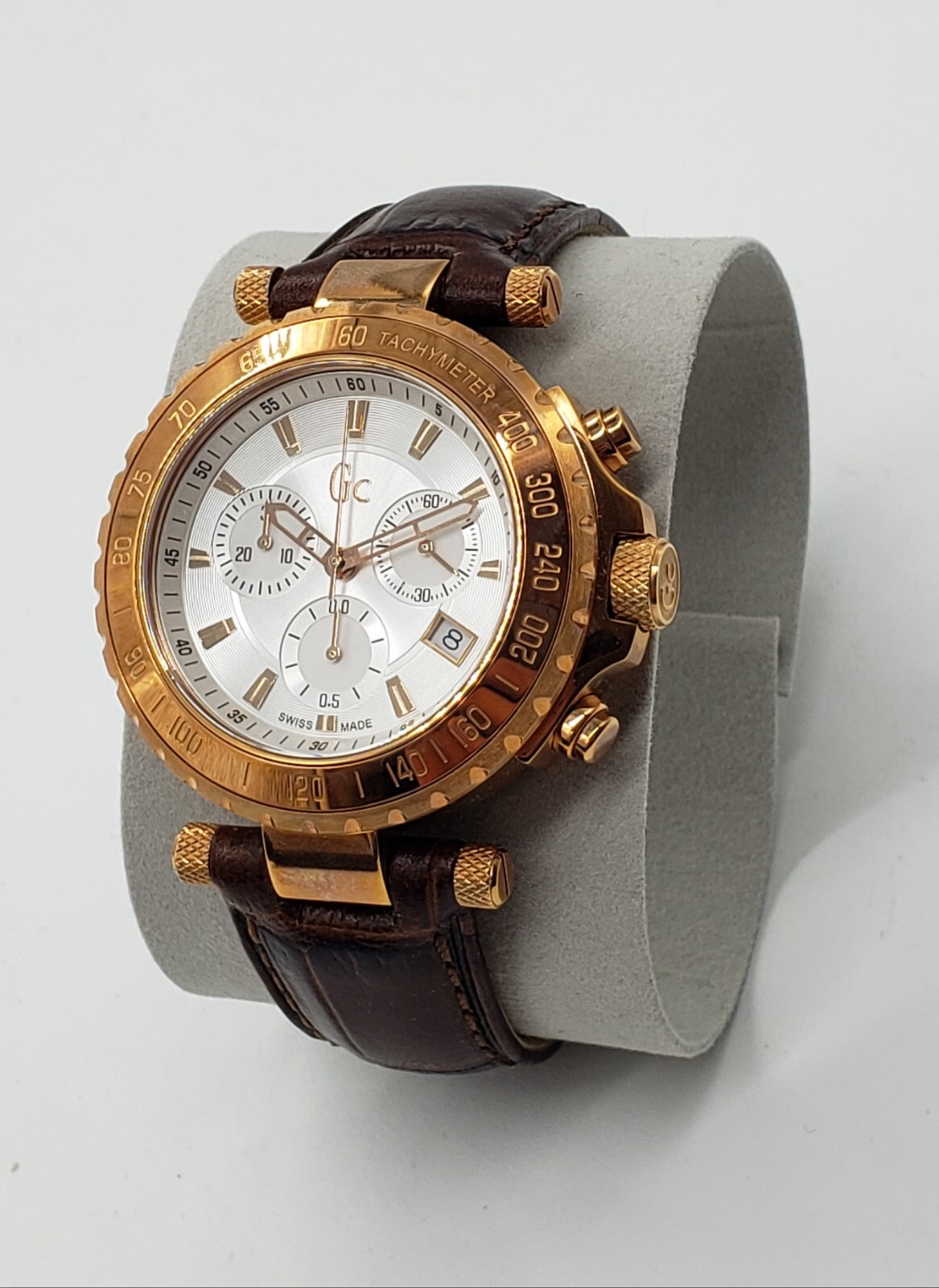 GC unisex MEN’S chronograph pink gold tone BROWN LEATHER WATCH women’s X58004G1S