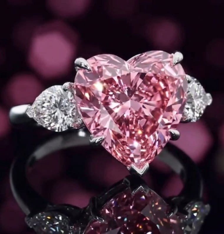 5ct Heart Cut Simulated Pink Sapphire/CZ Engagement Ring 14k White Gold Plated