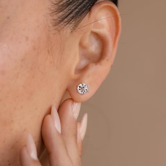 Silver Alloy Zircon Stud Earrings Set 12 Pairs Round Six Prong for For CRYSTAL