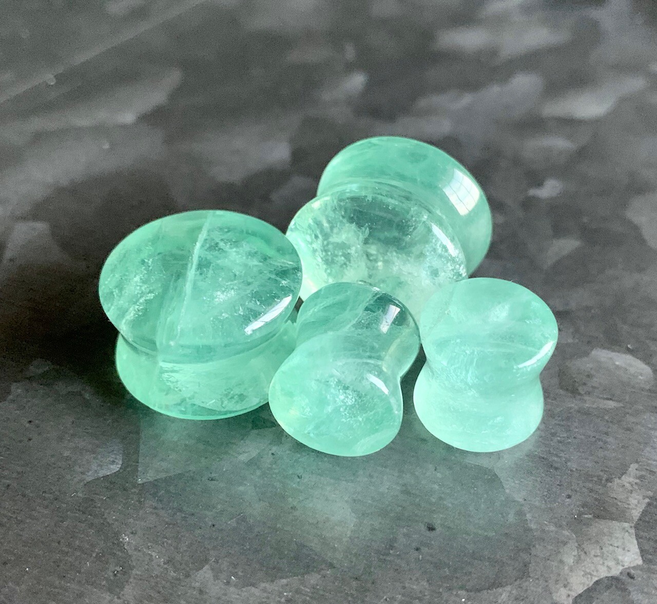 PAIR Green Fluorite Stone Plugs Organic Gauges Earlets Tunnels Body Jewelry