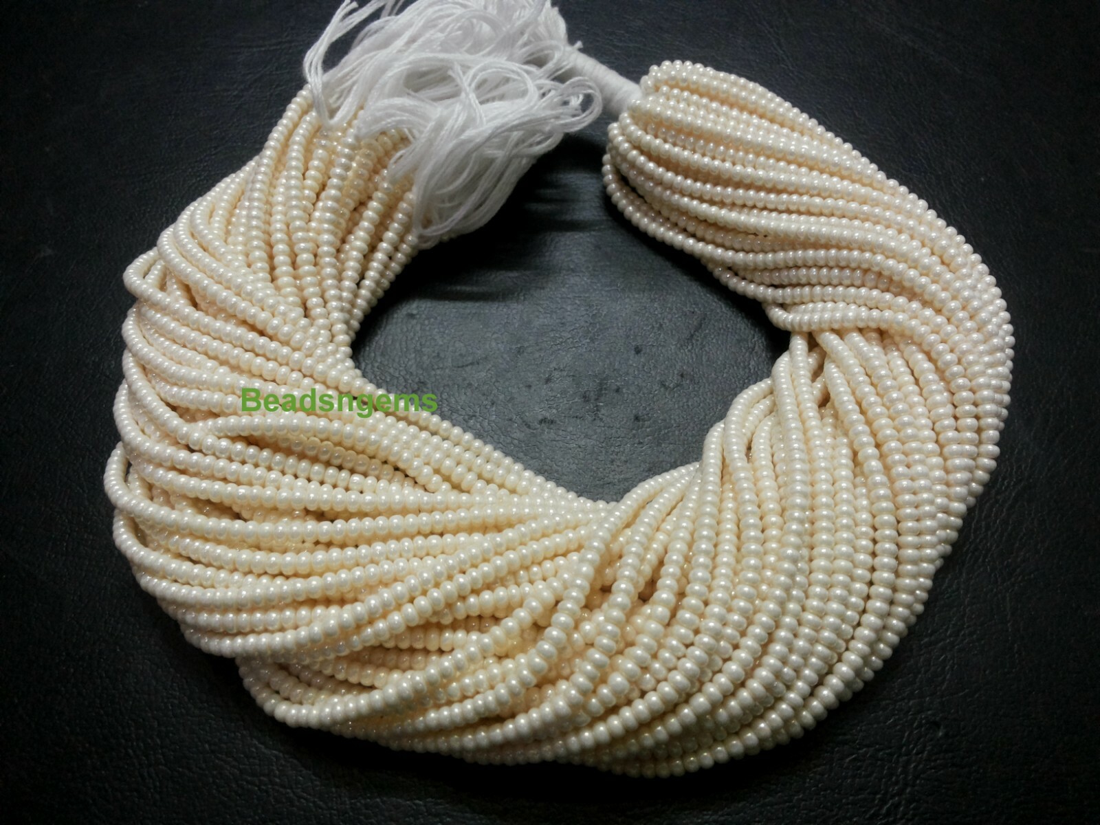 10 Strand White Pearl Rondelle Smooth 4mm White Pearl Chid Beads 12″inch