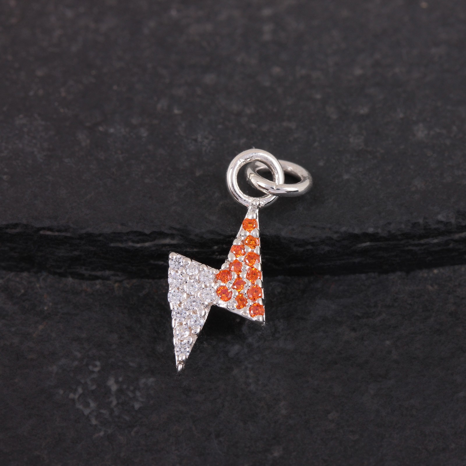 Orange Sapphire Lightning Bolt Charm Pendant Two Tone Sterling Silver Jewelry