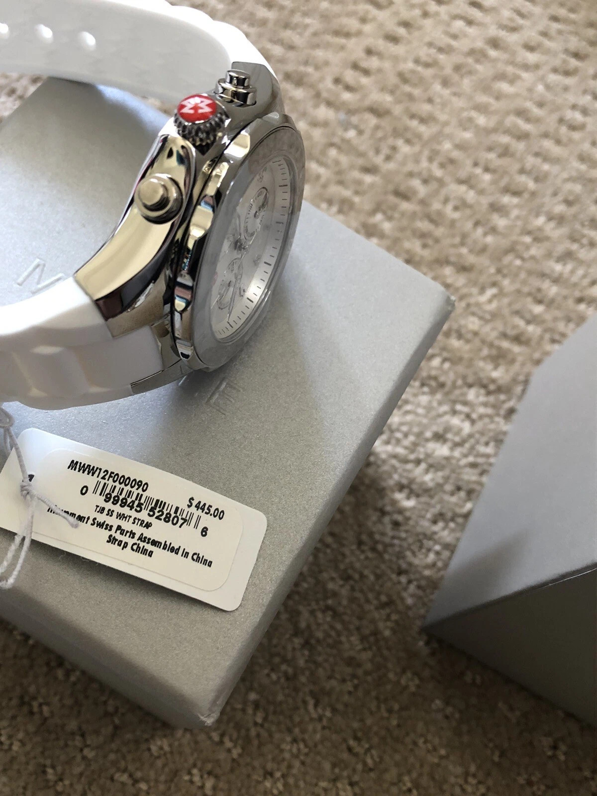 New in box Michele Jelly Bean Silver White Watch MWW12F000090 Retail $450
