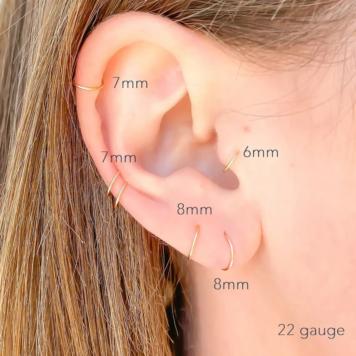 Solid 10K Gold Cartilage Hoop, Tiny Gold Cartilage Earring, Dainty Helix Hoop