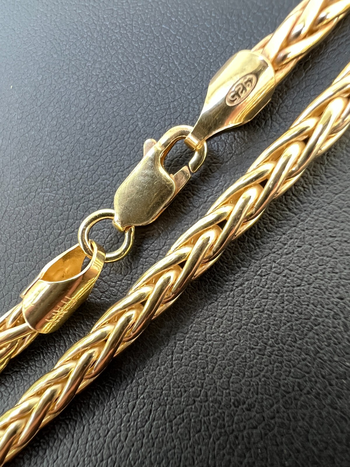 Real 14k Gold Plated 925 Sterling Silver Spiga Rope Wheat Chain Necklace 2-5mm