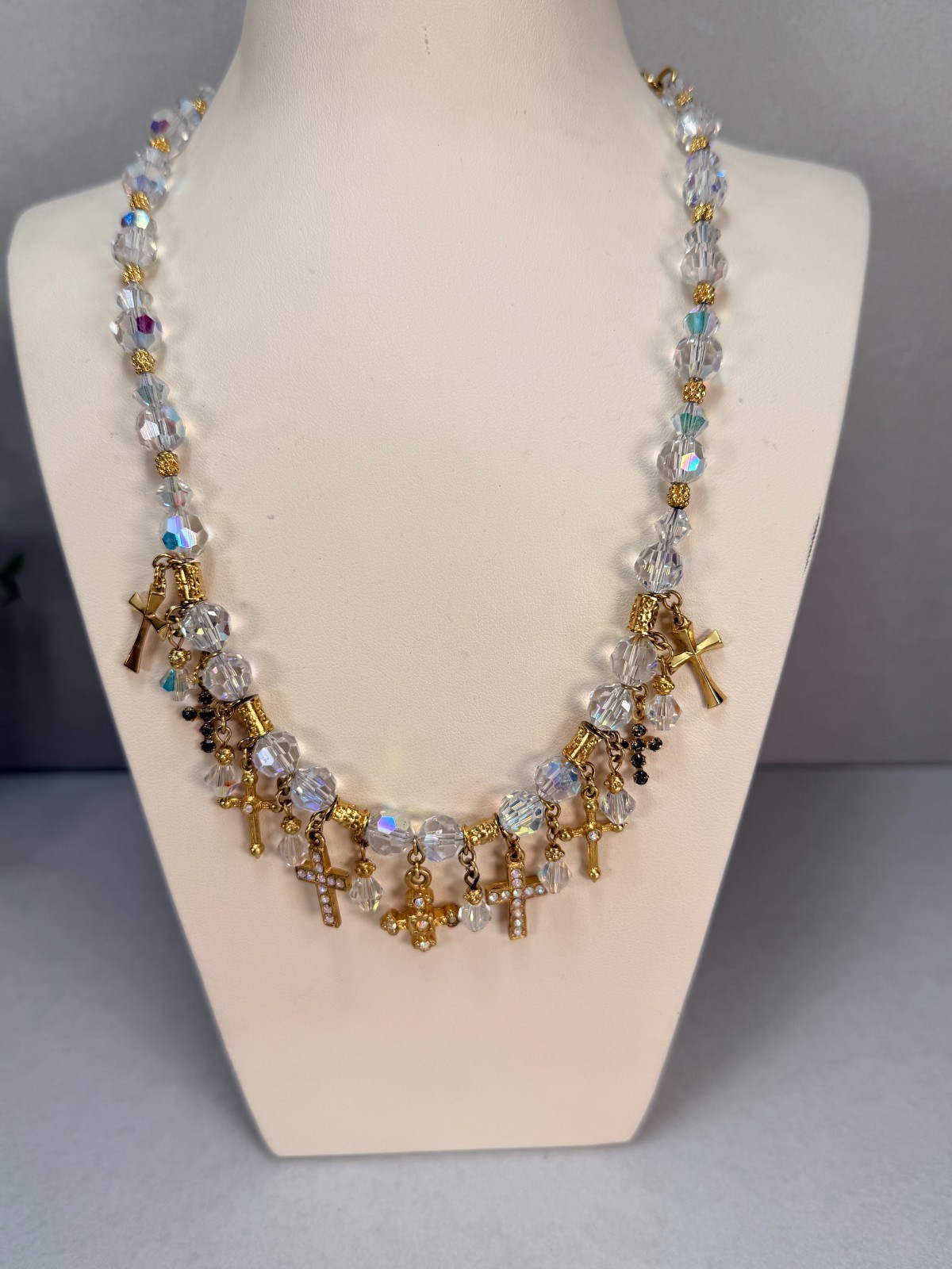 Kirks Folly Forever Faithful Crystal Cross Charm Necklace Gold Tone Religious