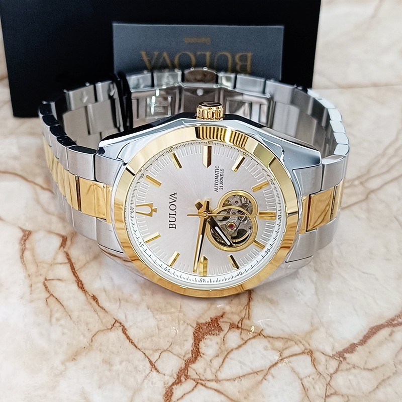 Bulova Surveyor White Gold Dial Men’s Classic Automatic Steel Watch 42mm 98A284