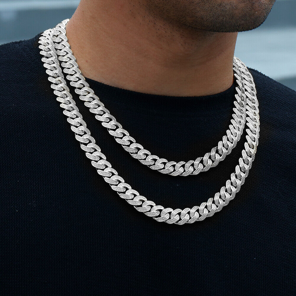 12mm White Gold Plated Iced CZ Out Stainless Steel Miami Cuban Link Bracelet