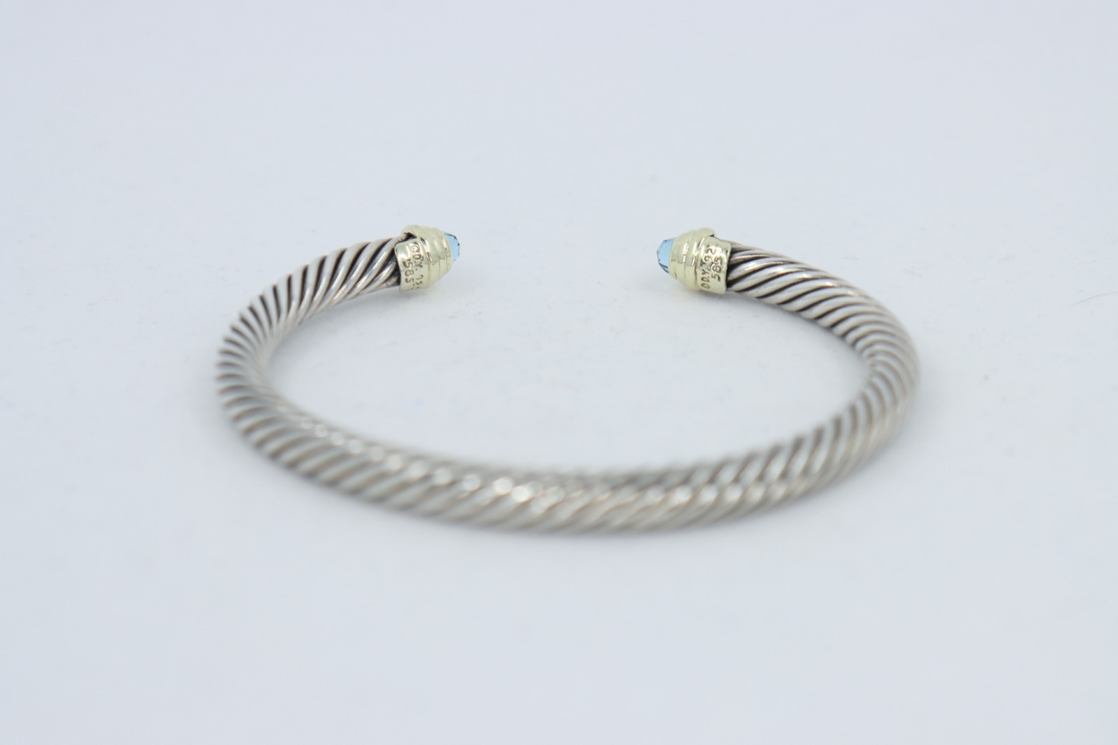 David Yurman Cable Classics Blue Topaz Cuff Bracelet, 5mm Cable, Sterling & 14K