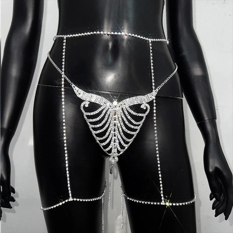 Crystal Thong Waist Chain Leg Chain Lingerie Underwear Panties Women Swimsuit Bi