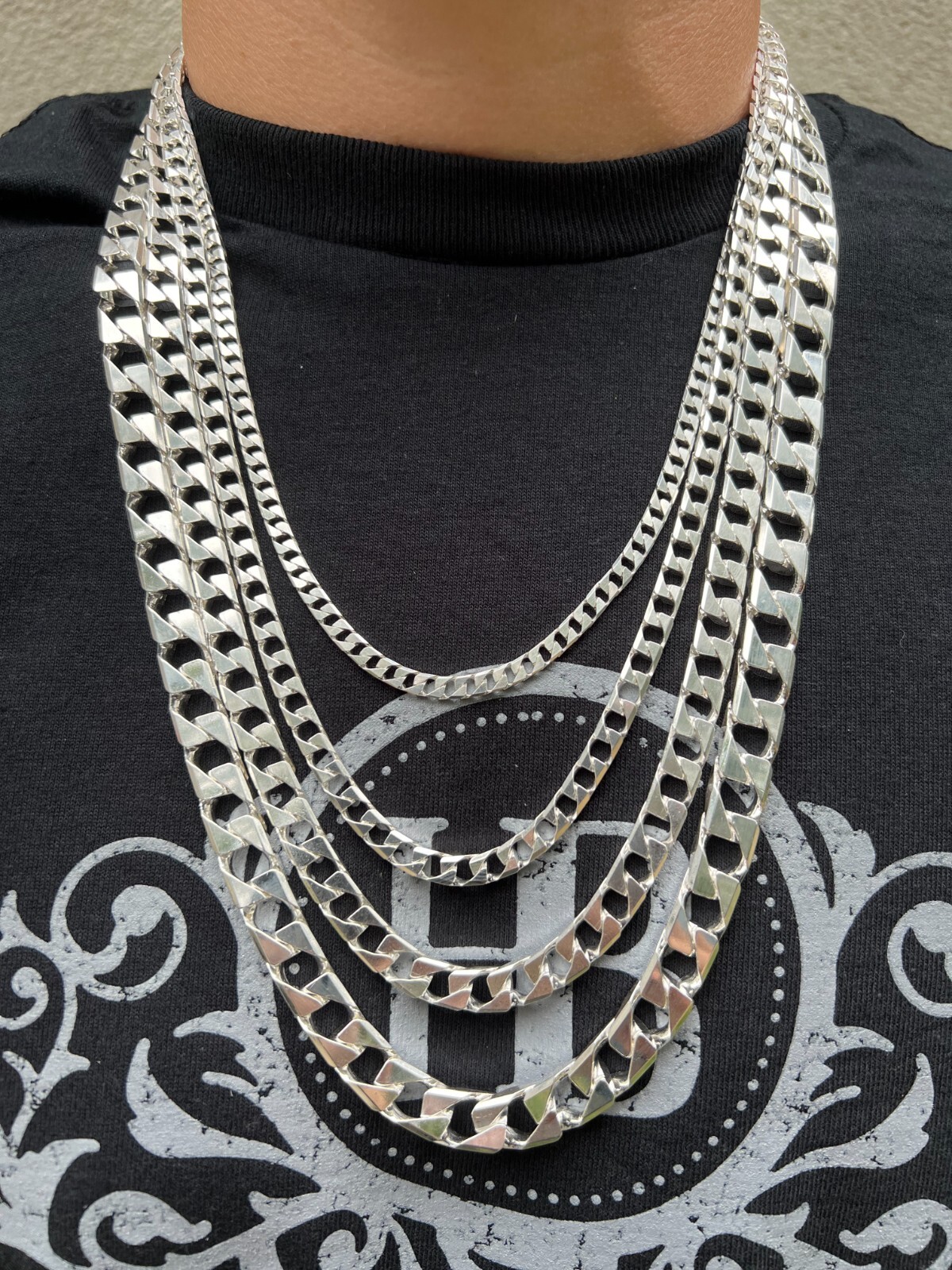 Real Solid 925 Sterling Silver SQUARE Miami Cuban Chain Necklace / Bracelet Curb