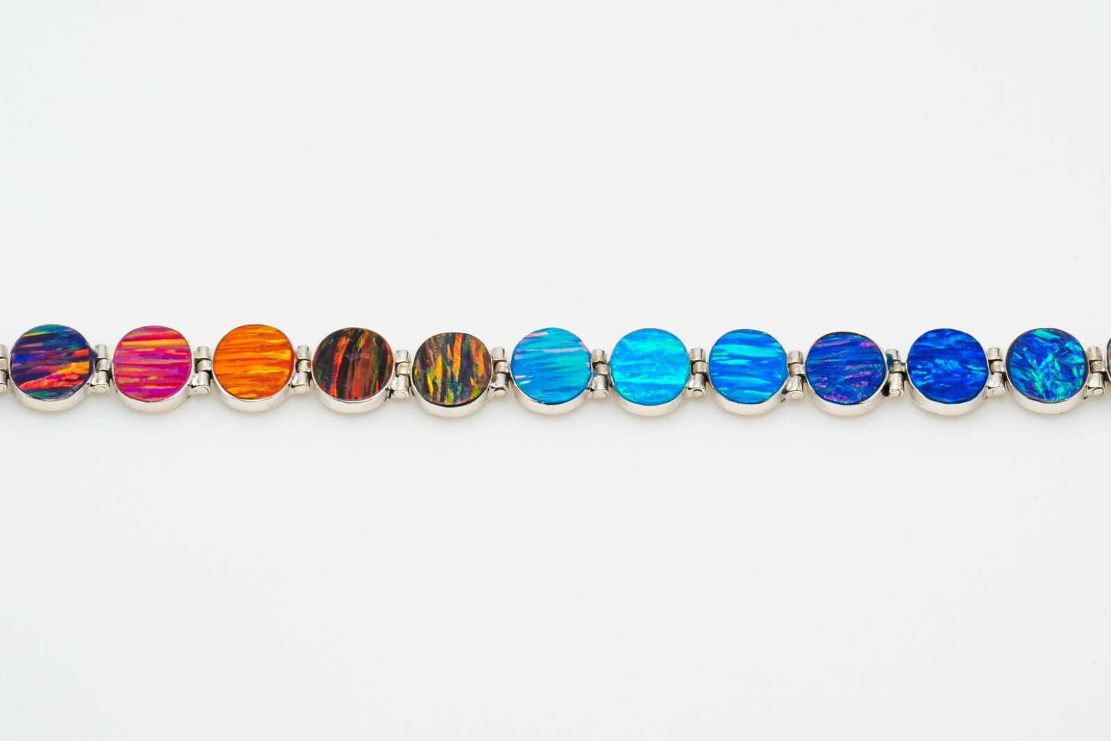 Fire Opal Bracelet Multicolor Ovals 950 Sterling Silver Jewelry Rainbow