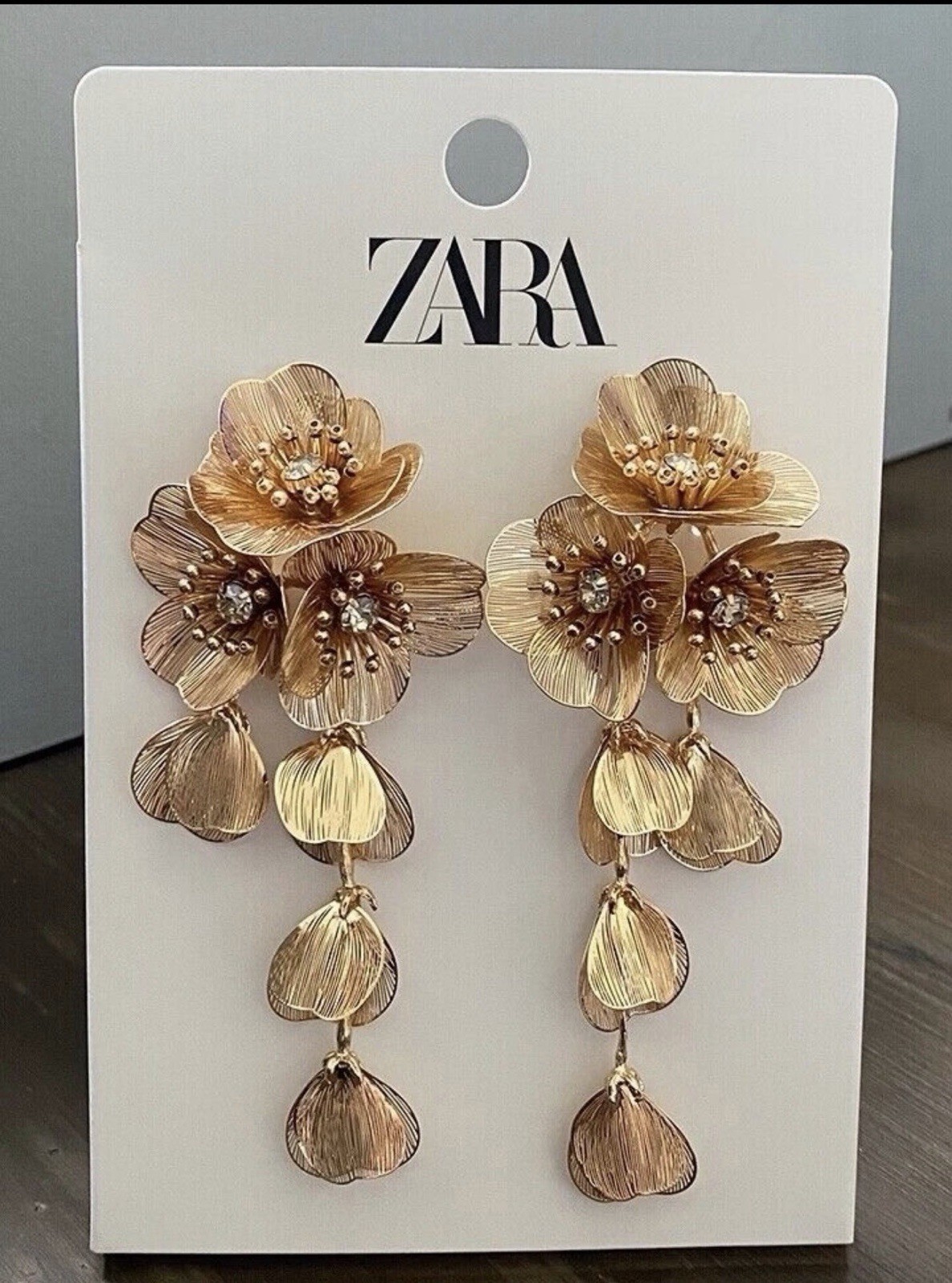 Zara Gold Floral Statement Earrings Long Kate Middleton Luxury Runway Elegant
