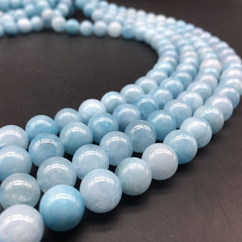 6 8 10 12MM Genuine Natural Aquamarine Round Gemstone Loose Beads 15″ Strand