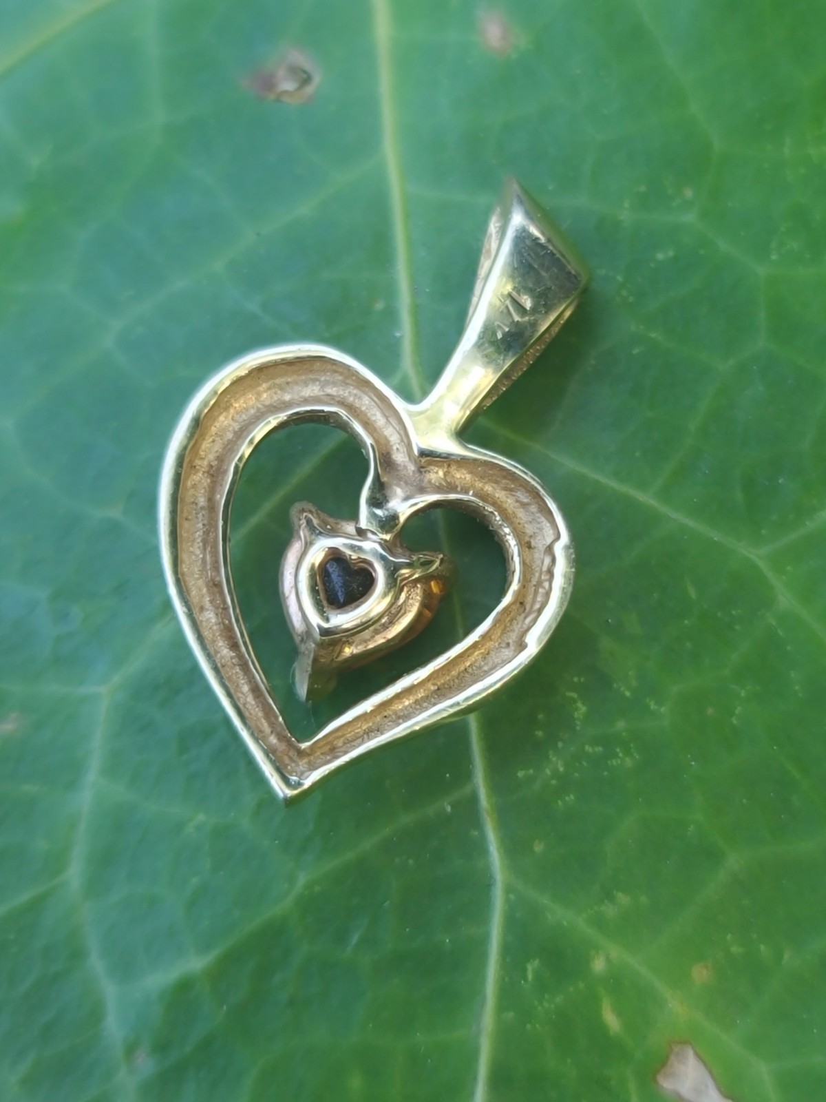 14k Solid Yellow Gold Orange Citrine Heart Charm Necklace Pendant 2grams