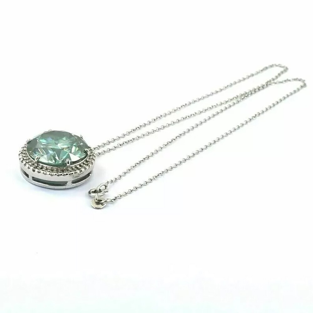 Certified 10 Ct Round Cut Blue Diamond Pendant In 925 Sterling Silver