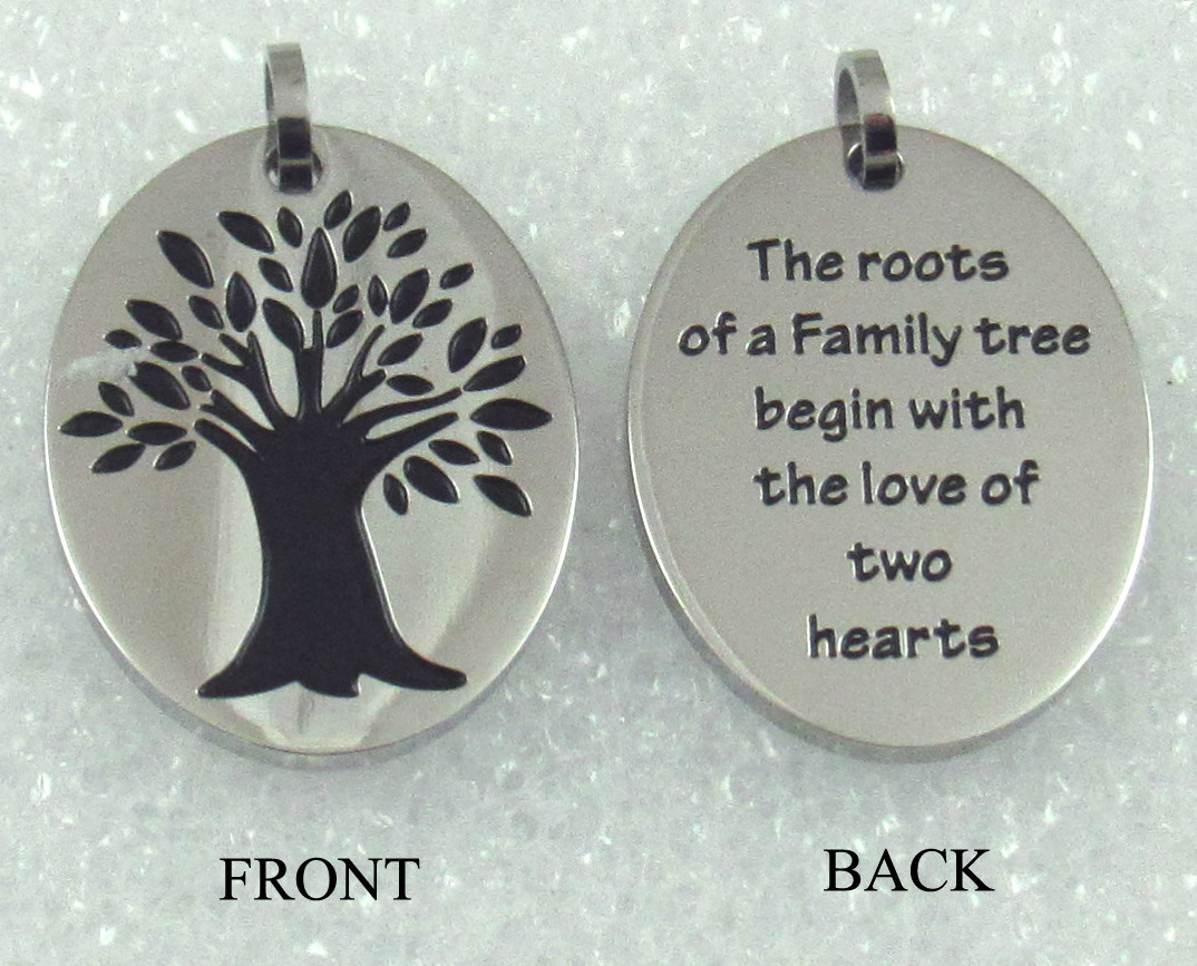 Tree of Life Necklace Stainless Steel Family Love 2 Hearts Message Reversible